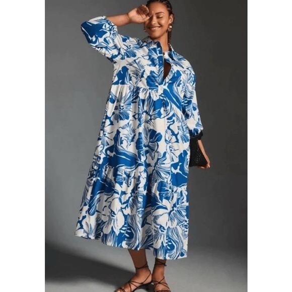 Anthropologie Maeve The Bettina Embellished Tiered Shirt Dress Floral Size 2X - Picture 1 of 6